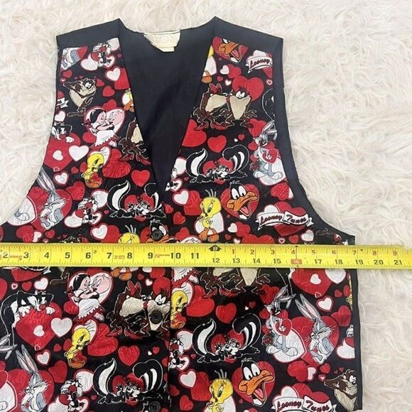 Looney Tunes Vintage 1994 Vest Valentines Red & Black Hearts Top Unisex One Size - Picture 6 of 11